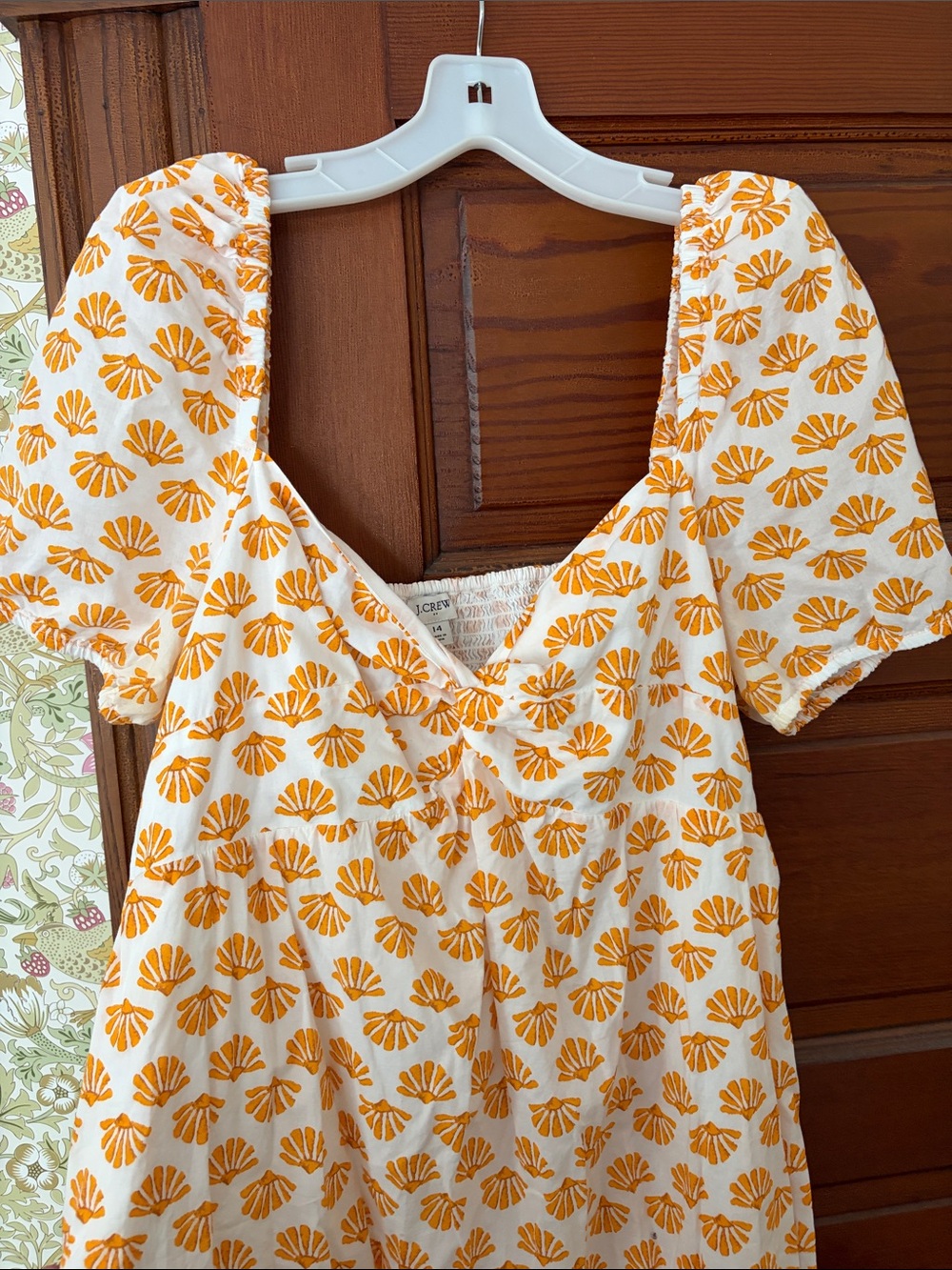 J. Crew Cream Midi Dress with Orange Shell Print - Picture 3 of 4